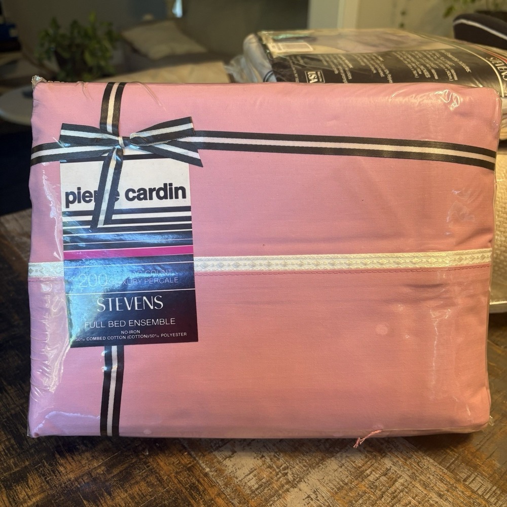 NEW VINTAGE PIERRE CARDIN PERCALE Pink 4pc FULL BED Sheet Set 200ct USA MADE